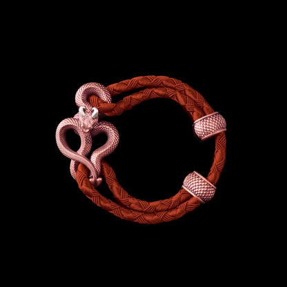 Demon Serpent Rope Bracelet Copper Oxidized Silver 4mm Braided Rope Deep Orange Black Background