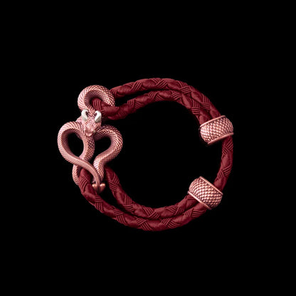 Demon Serpent Rope Bracelet Copper Oxidized Silver 4mm Braided Rope Jujube Red Black Background