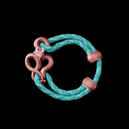 Demon Serpent Rope Bracelet Copper Oxidized Silver 4mm Braided Rope Light Blue Black Background