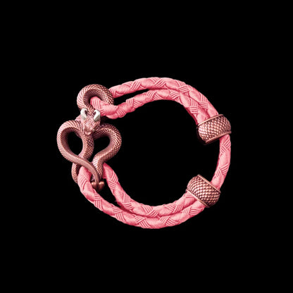 Demon Serpent Rope Bracelet Copper Oxidized Silver 4mm Braided Rope Light Pink Black Background