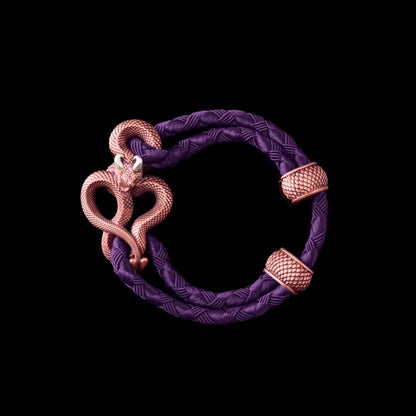 Demon Serpent Rope Bracelet Copper Oxidized Silver 4mm Braided Rope Purple Black Background