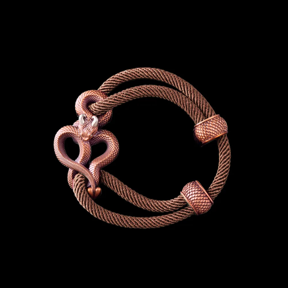 Demon Serpent Rope Bracelet Copper Oxidized Silver 4mm Milan Rope Apricot Black Background