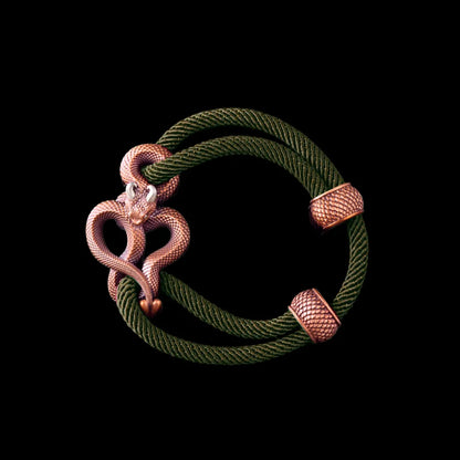 Demon Serpent Rope Bracelet Copper Oxidized Silver 4mm Milan Rope Army Green Black Background
