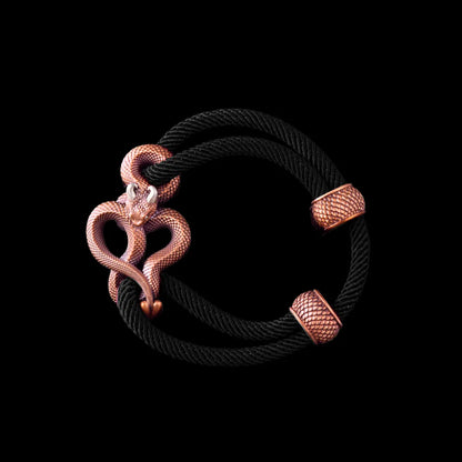 Demon Serpent Rope Bracelet Copper Oxidized Silver 4mm Milan Rope Black Black Background