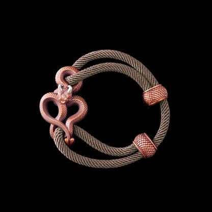 Demon Serpent Rope Bracelet Copper Oxidized Silver 4mm Milan Rope Camel Black Background