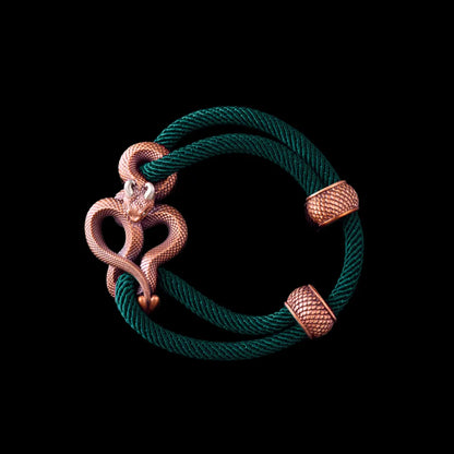 Demon Serpent Rope Bracelet Copper Oxidized Silver 4mm Milan Rope Dark Green Black Background