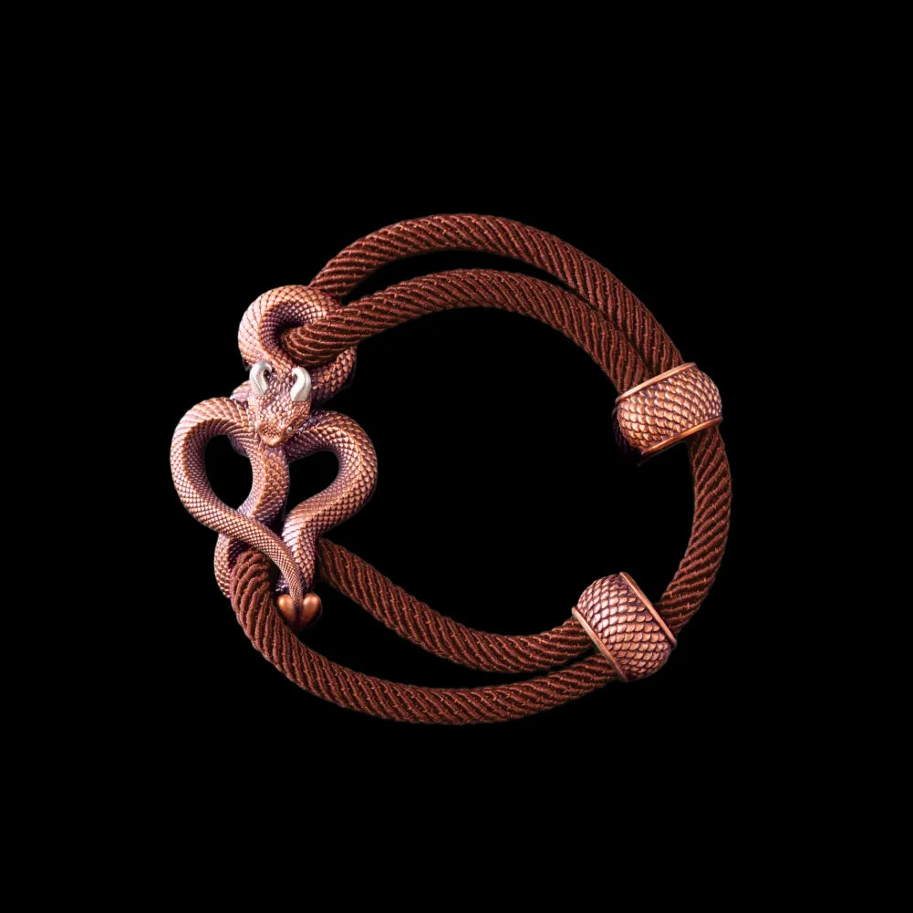 Demon Serpent Rope Bracelet Copper Oxidized Silver 4mm Milan Rope Dark Orange Black Background