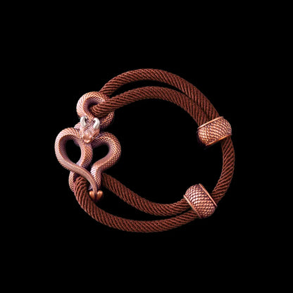 Demon Serpent Rope Bracelet Copper Oxidized Silver 4mm Milan Rope Dark Orange Black Background