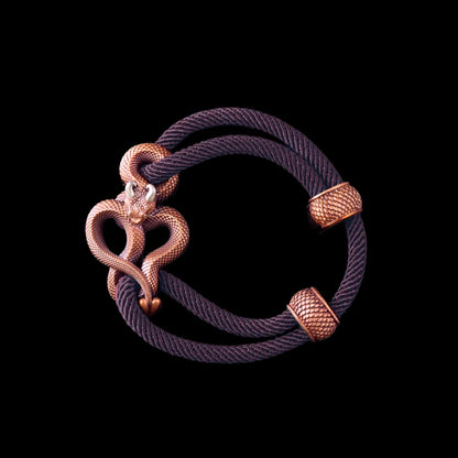 Demon Serpent Rope Bracelet Copper Oxidized Silver 4mm Milan Rope Dark Purple Black Background