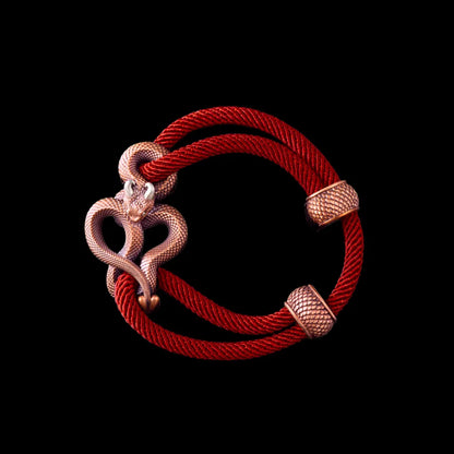 Demon Serpent Rope Bracelet Copper Oxidized Silver 4mm Milan Rope Fiery Red Black Background