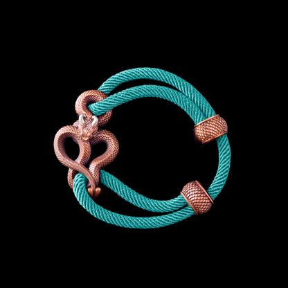 Demon Serpent Rope Bracelet Copper Oxidized Silver 4mm Milan Rope Light Blue Black Background
