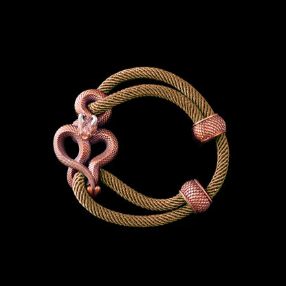 Demon Serpent Rope Bracelet Copper Oxidized Silver 4mm Milan Rope Light Khaki Black Background