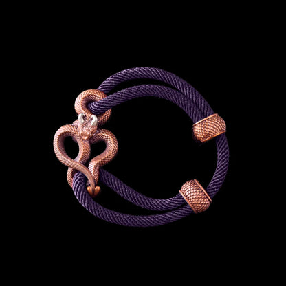 Demon Serpent Rope Bracelet Copper Oxidized Silver 4mm Milan Rope Purple Black Background