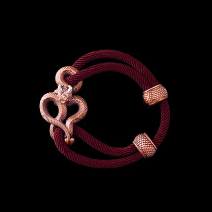 Demon Serpent Rope Bracelet Copper Oxidized Silver 4mm Milan Rope Red Velvet Black Background