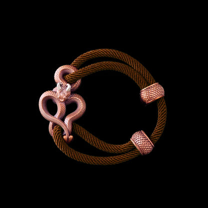Demon Serpent Rope Bracelet Copper Oxidized Silver 4mm Milan Rope Reddish Brown Black Background