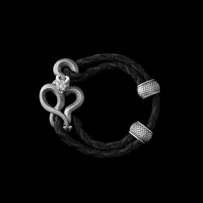 Demon Serpent Rope Bracelet Oxidized Silver 4mm Braided Rope Black Black Background