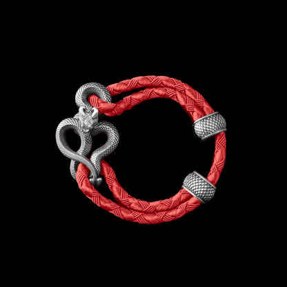 Demon Serpent Rope Bracelet Oxidized Silver 4mm Braided Rope Watermelon Red Black Background