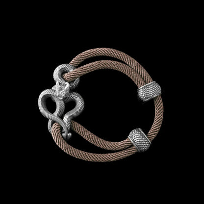 Demon Serpent Rope Bracelet Oxidized Silver 4mm Milan Rope Camel Black Background