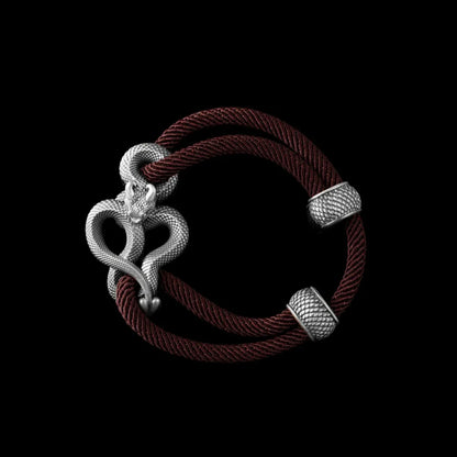 Demon Serpent Rope Bracelet Oxidized Silver 4mm Milan Rope Coffee Black Background