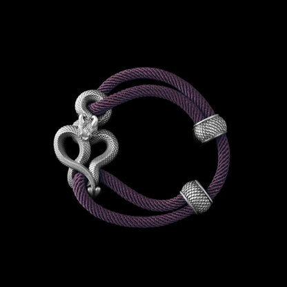 Demon Serpent Rope Bracelet Oxidized Silver 4mm Milan Rope Dark Purple Black Background