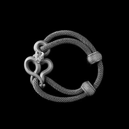 Demon Serpent Rope Bracelet Oxidized Silver 4mm Milan Rope Gray Black Background