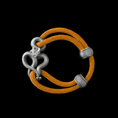 Demon Serpent Rope Bracelet Oxidized Silver 4mm Milan Rope Ochre Black Background