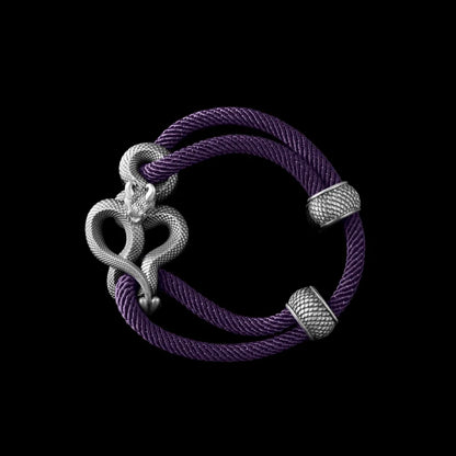 Demon Serpent Rope Bracelet Oxidized Silver 4mm Milan Rope Purple Black Background