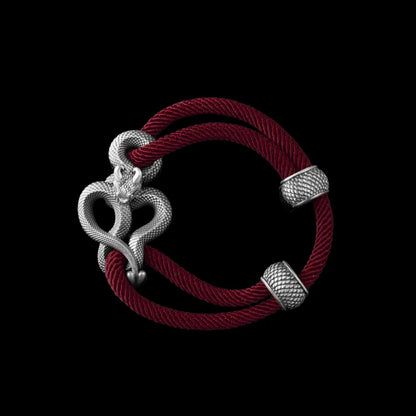Demon Serpent Rope Bracelet Oxidized Silver 4mm Milan Rope Red Velvet Black Background