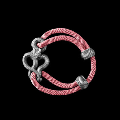 Demon Serpent Rope Bracelet Oxidized Silver 4mm Milan Rope Strawberry Cream Black Background