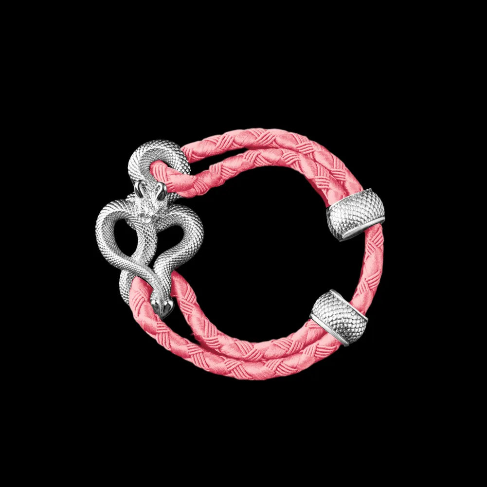 Demon Serpent Rope Bracelet Platinum 4mm Braided Rope Light Pink Black Background
