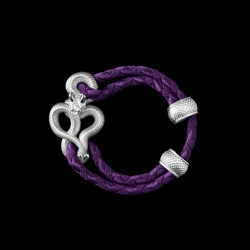 Demon Serpent Rope Bracelet Platinum 4mm Braided Rope Purple Black Background