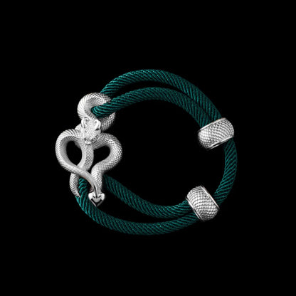 Demon Serpent Rope Bracelet Platinum 4mm Milan Rope Dark Green Black Background