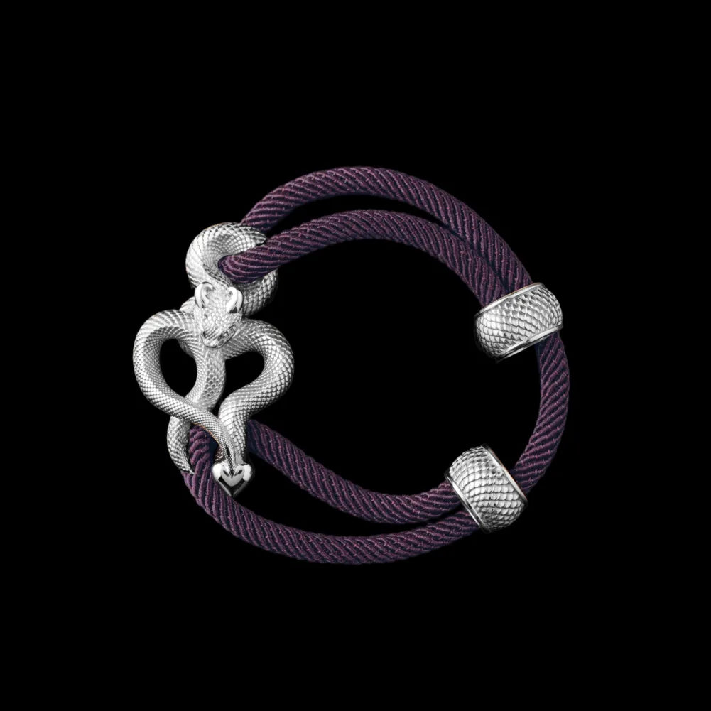Demon Serpent Rope Bracelet Platinum 4mm Milan Rope Dark Purple Black Background