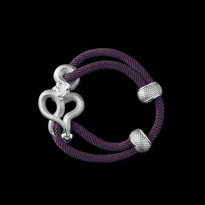 Demon Serpent Rope Bracelet Platinum 4mm Milan Rope Dark Purple Black Background
