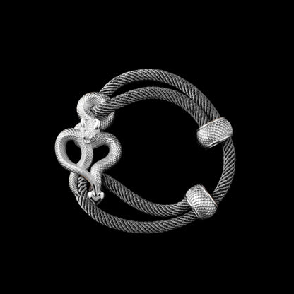 Demon Serpent Rope Bracelet Platinum 4mm Milan Rope Gray Black Background