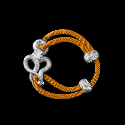 Demon Serpent Rope Bracelet Platinum 4mm Milan Rope Ochre Black Background