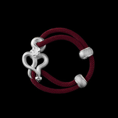 Demon Serpent Rope Bracelet Platinum 4mm Milan Rope Red Velvet Black Background