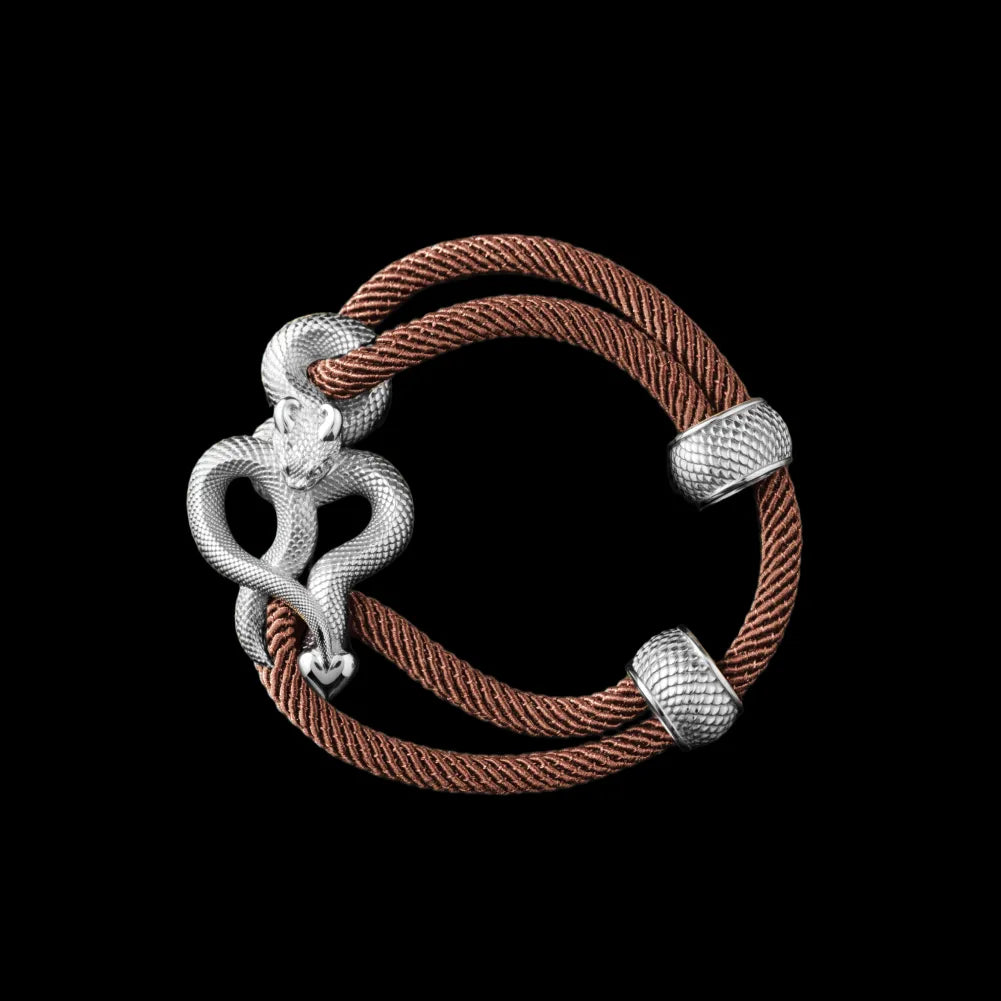 Demon Serpent Rope Bracelet Silver 4mm Milan Rope Apricot Black Background