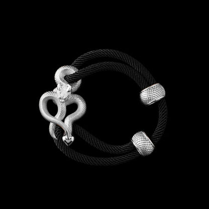 Demon Serpent Rope Bracelet Silver 4mm Milan Rope Black Black Background