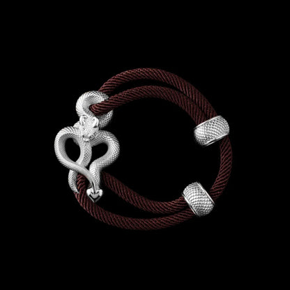 Demon Serpent Rope Bracelet Silver 4mm Milan Rope Coffee Black Background