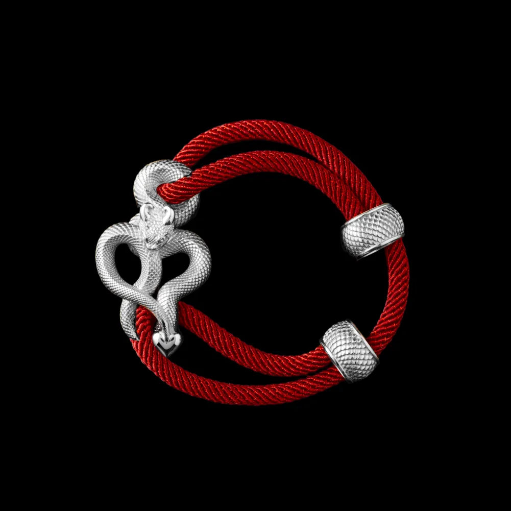 Demon Serpent Rope Bracelet Silver 4mm Milan Rope Fiery Red Black Background