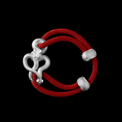 Demon Serpent Rope Bracelet Silver 4mm Milan Rope Fiery Red Black Background