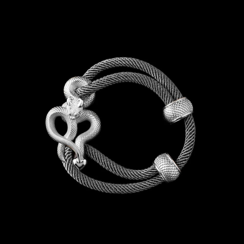 Demon Serpent Rope Bracelet Silver 4mm Milan Rope Gray Black Background