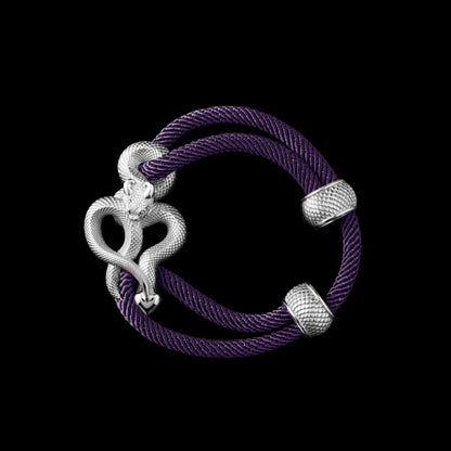 Demon Serpent Rope Bracelet Silver 4mm Milan Rope Purple Black Background