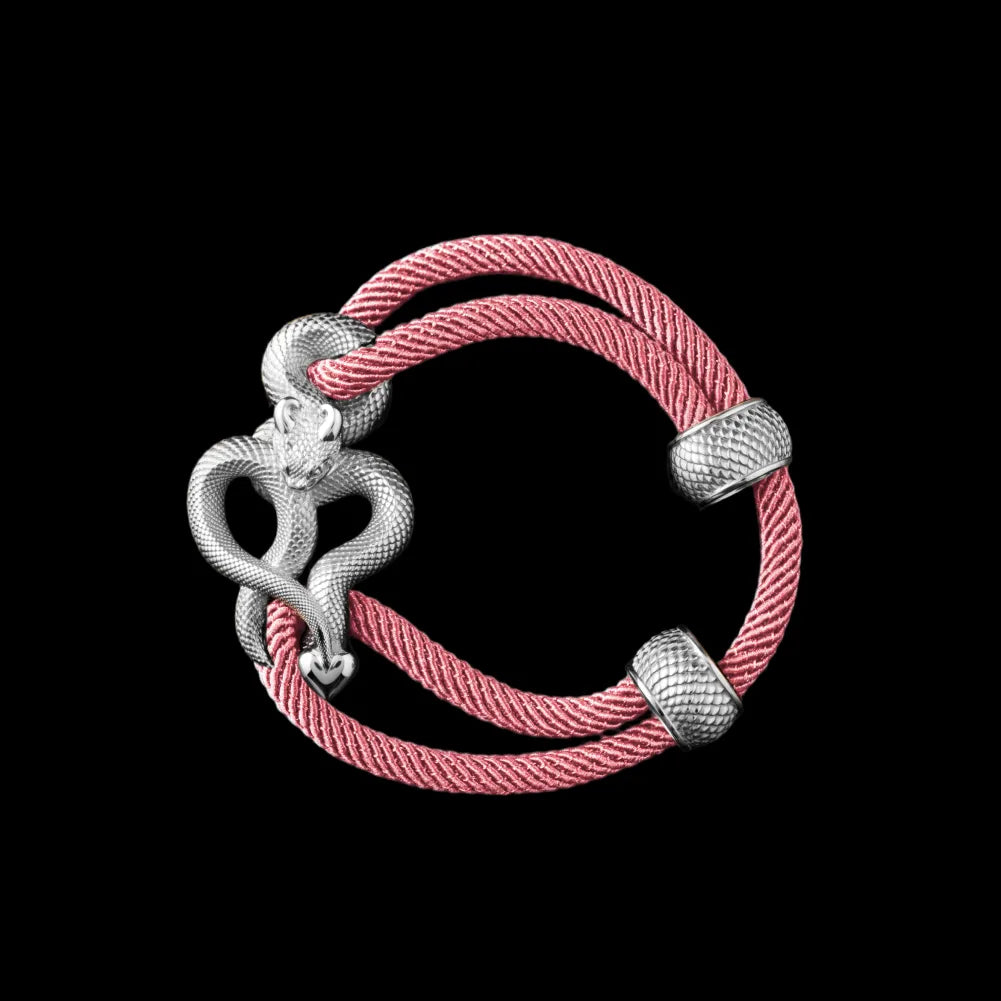 Demon Serpent Rope Bracelet Silver 4mm Milan Rope Strawberry Cream Black Background