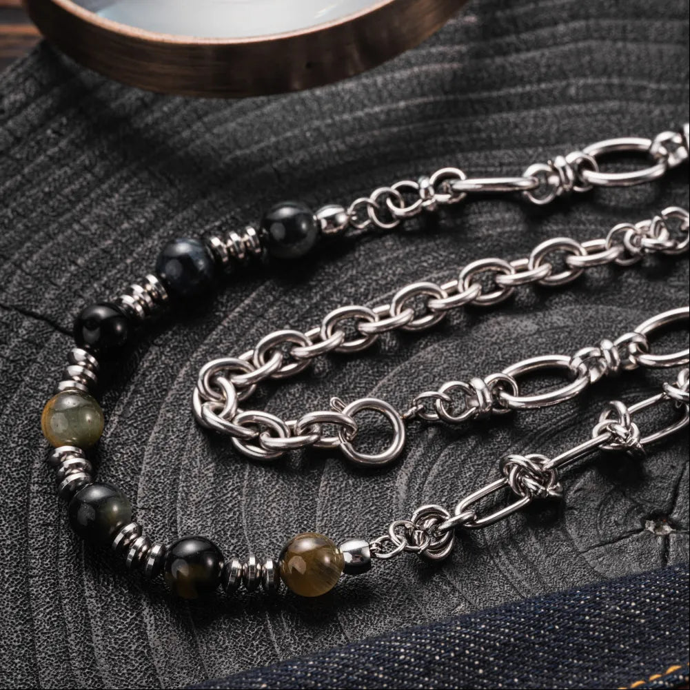 Dreamy Tiger Eye Ti Steel Chain Necklace Details 02