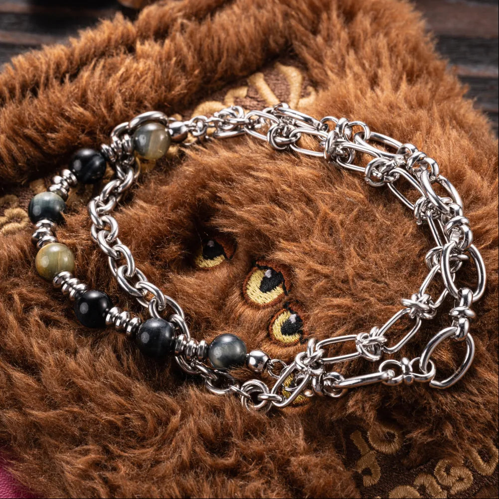 Dreamy Tiger Eye Ti Steel Chain Necklace Details 05