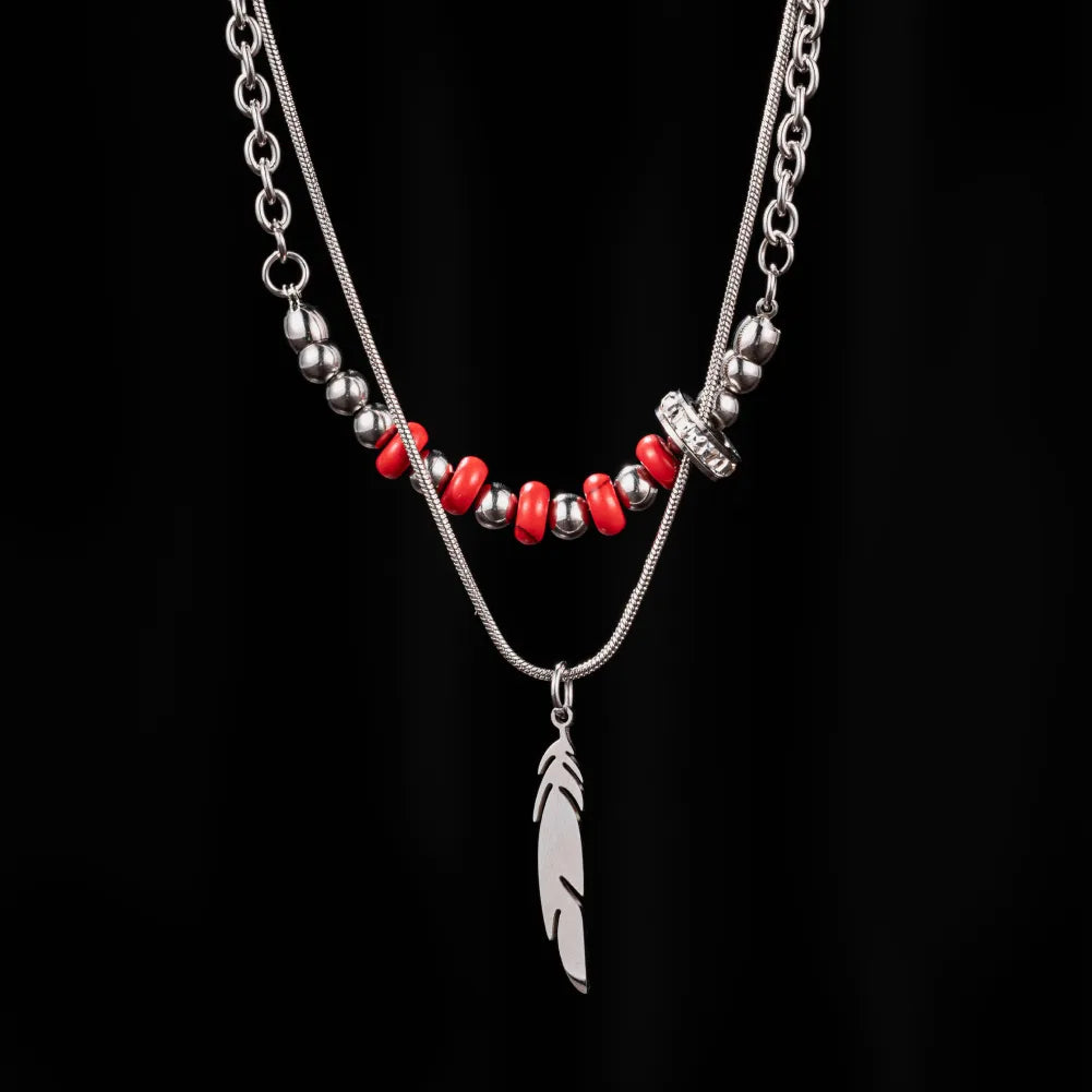 Feather Pendant Bead Necklace Details 01