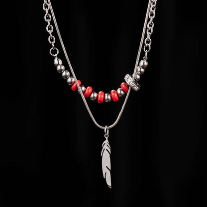Feather Pendant Bead Necklace Details 01