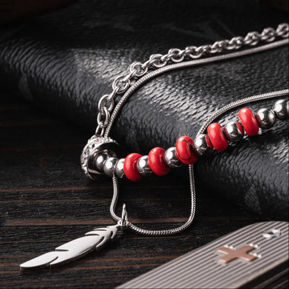 Feather Pendant Bead Necklace Details 02